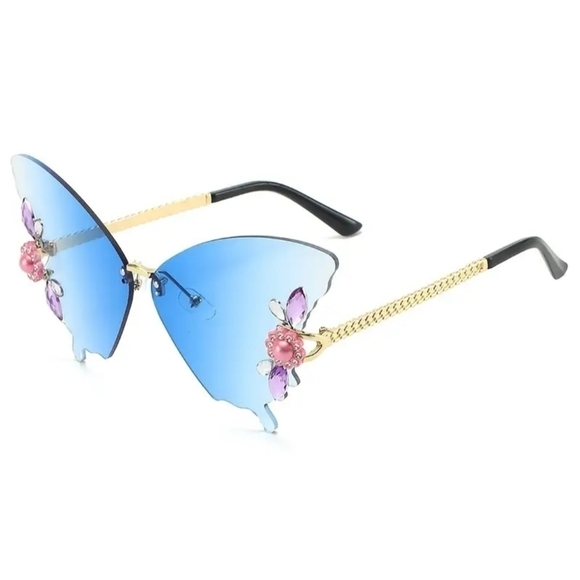 unbranded Accessories - New Blue butterfly rhinestone sunglasses fashion women's rimless